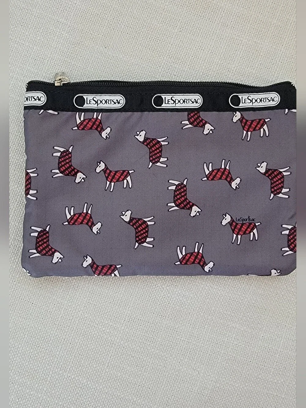 LeSportsac Gray Triple-Zip Pouch with Terrier Toss Print!
